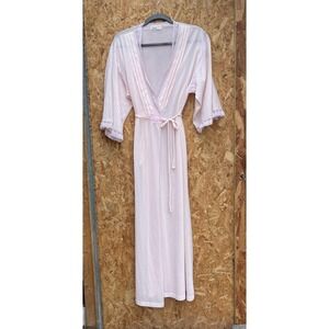 Samantha Scott Robe Womens Medium Pink Vintage Lace Trim Maxi Long Sleeve USA